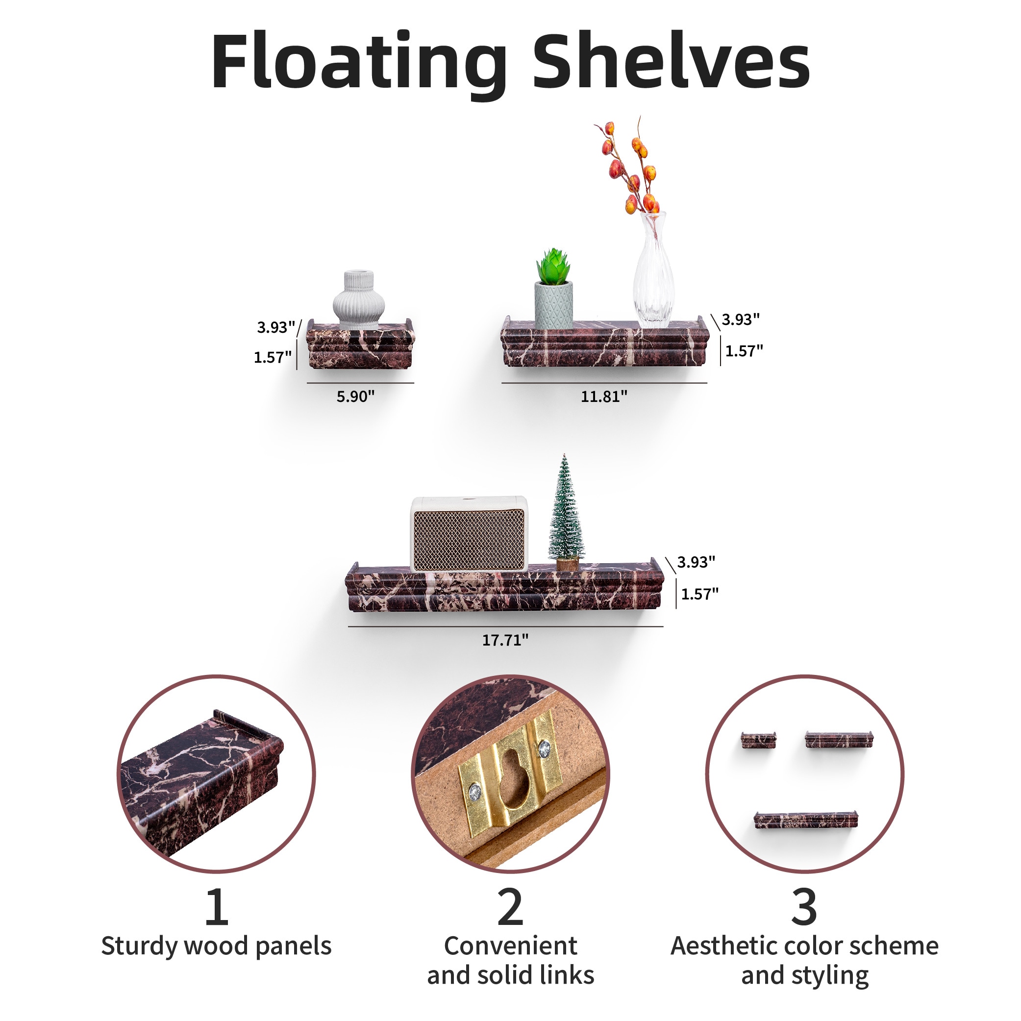 Floating Shelves 15.7" Wall Mounted Wood Shelves For Bathroom, Bedroom, Living Room, Kitchen, Hanging Shelf For Books/Storage/Decor With Invisible Brackets, Grey_maomaolike.com